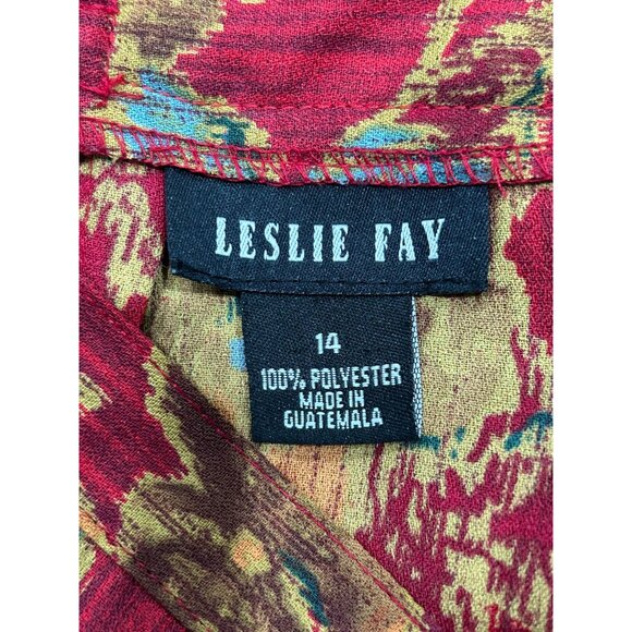 Leslie Fay Sz 14 Floral Pleated Skirt Scarf Red Multi Office Professional Artsy - Picture 6 of 8